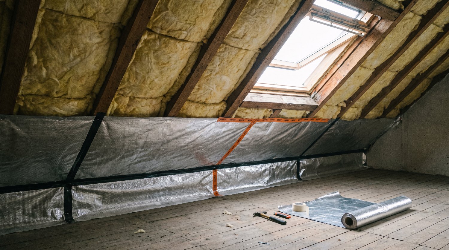 Dachdämmung mit Dampfbremse im Dachgeschoss